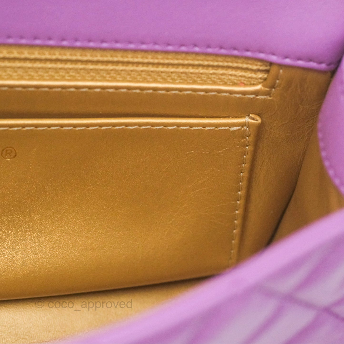 Chanel Mini Rectangular Pearl Crush Quilted Purple Lambskin Aged Gold Hardware
