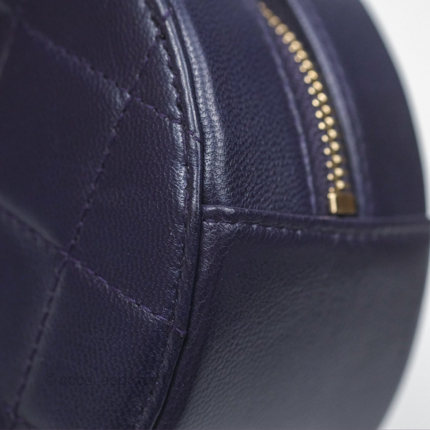 Chanel Quilted Round Clutch with Chain Dark Purple Calfskin Gold Hardware