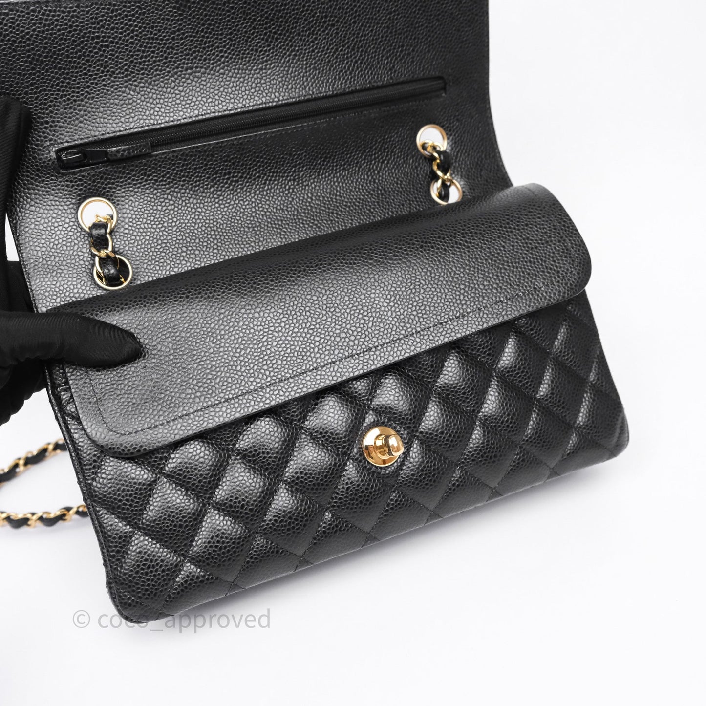 Chanel M/L Medium Classic Flap Quilted Black Caviar Gold Hardware