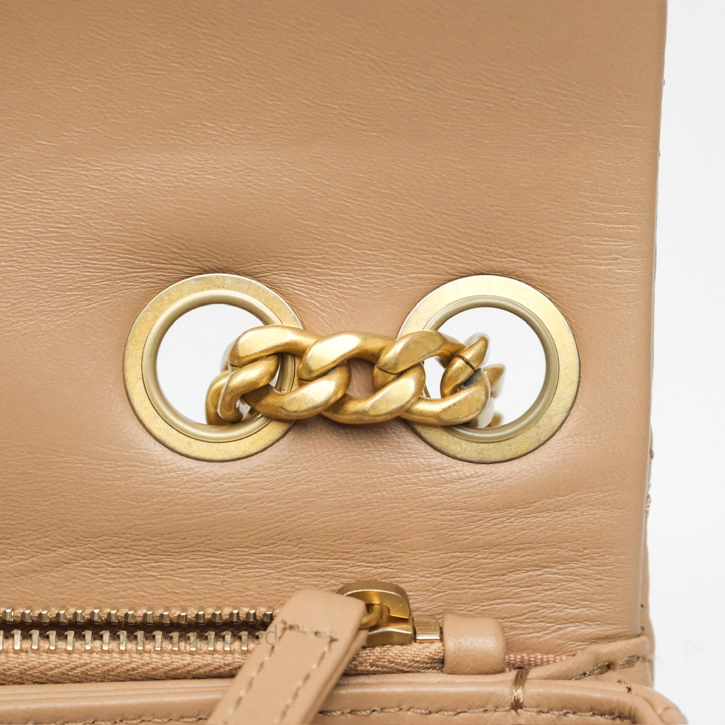 Chanel Medium All Slide Adjustable Chain Flap Bag Beige Lambskin Aged Gold Hardware