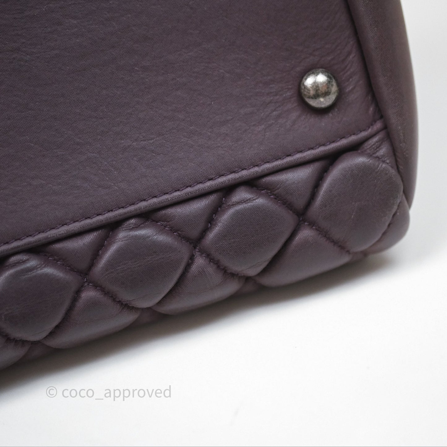 Chanel Large Mademoiselle Bowling Crumpled Calfskin Purple Ruthenium Hardware