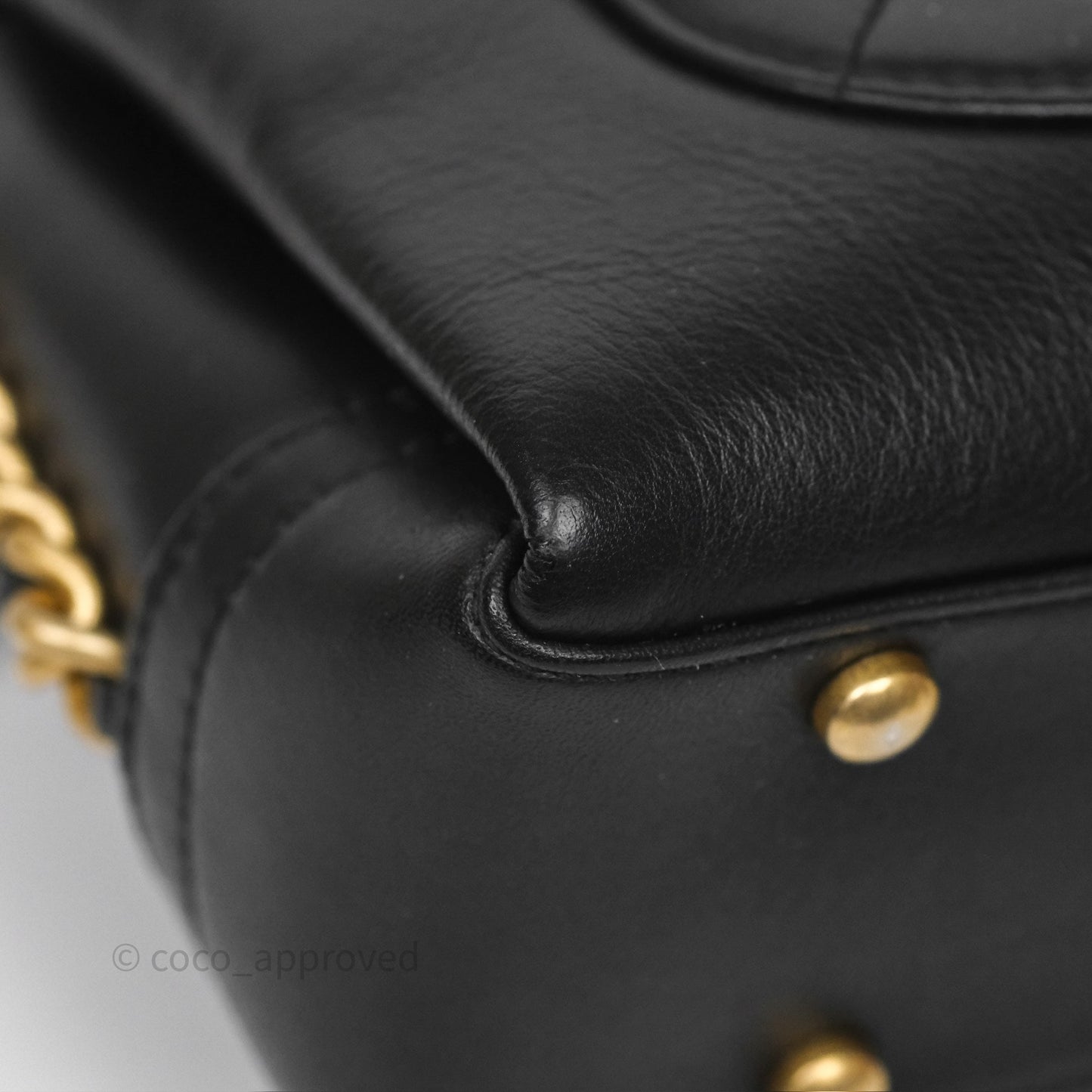 Chanel Side Chain Compartment Flap Black Calfskin Aged Gold Hardware