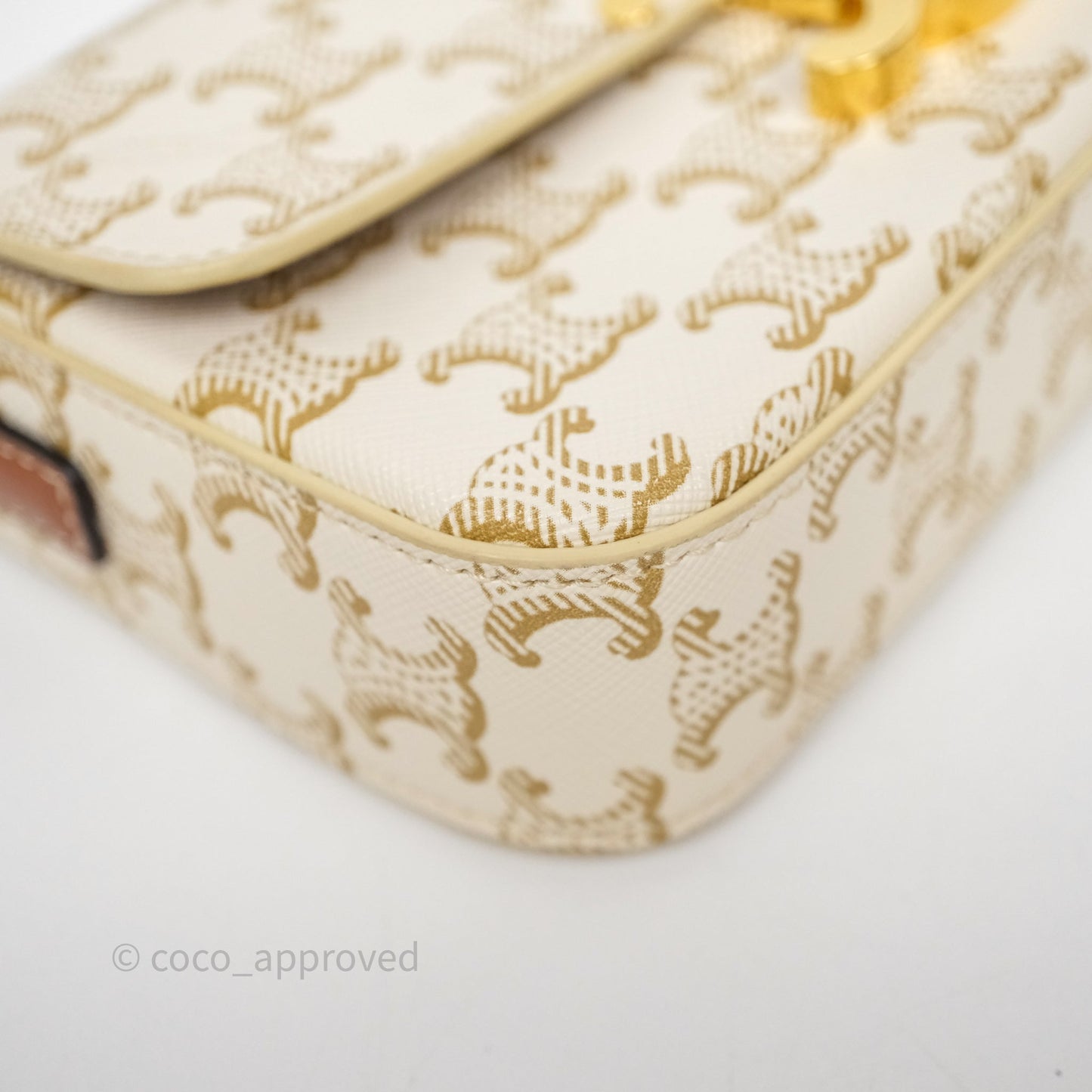 Celine Triomphe Shoulder Bag White Calfskin Triomphe Canvas