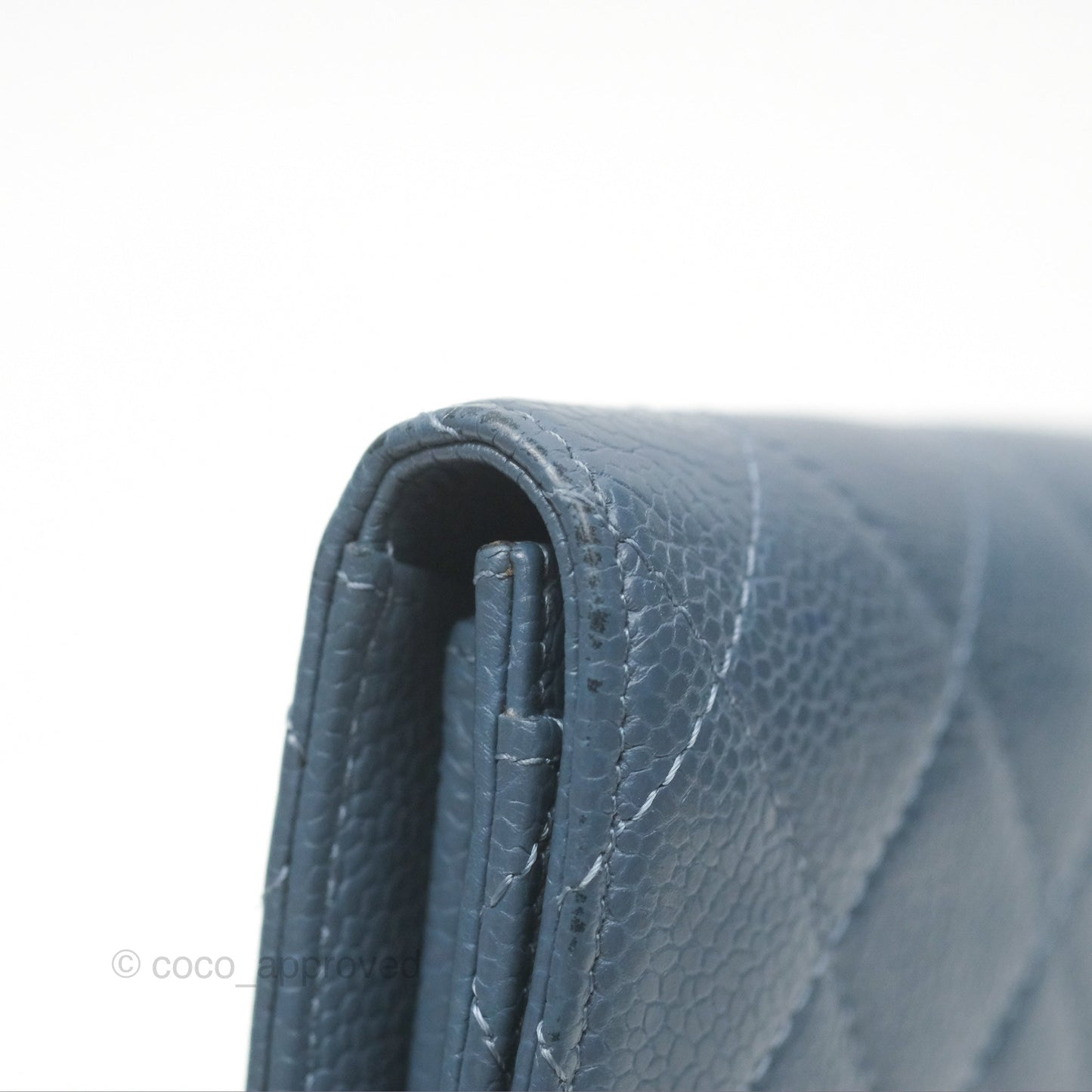 Chanel Quilted Small Flap Wallet Grey Blue Caviar Silver Hardware
