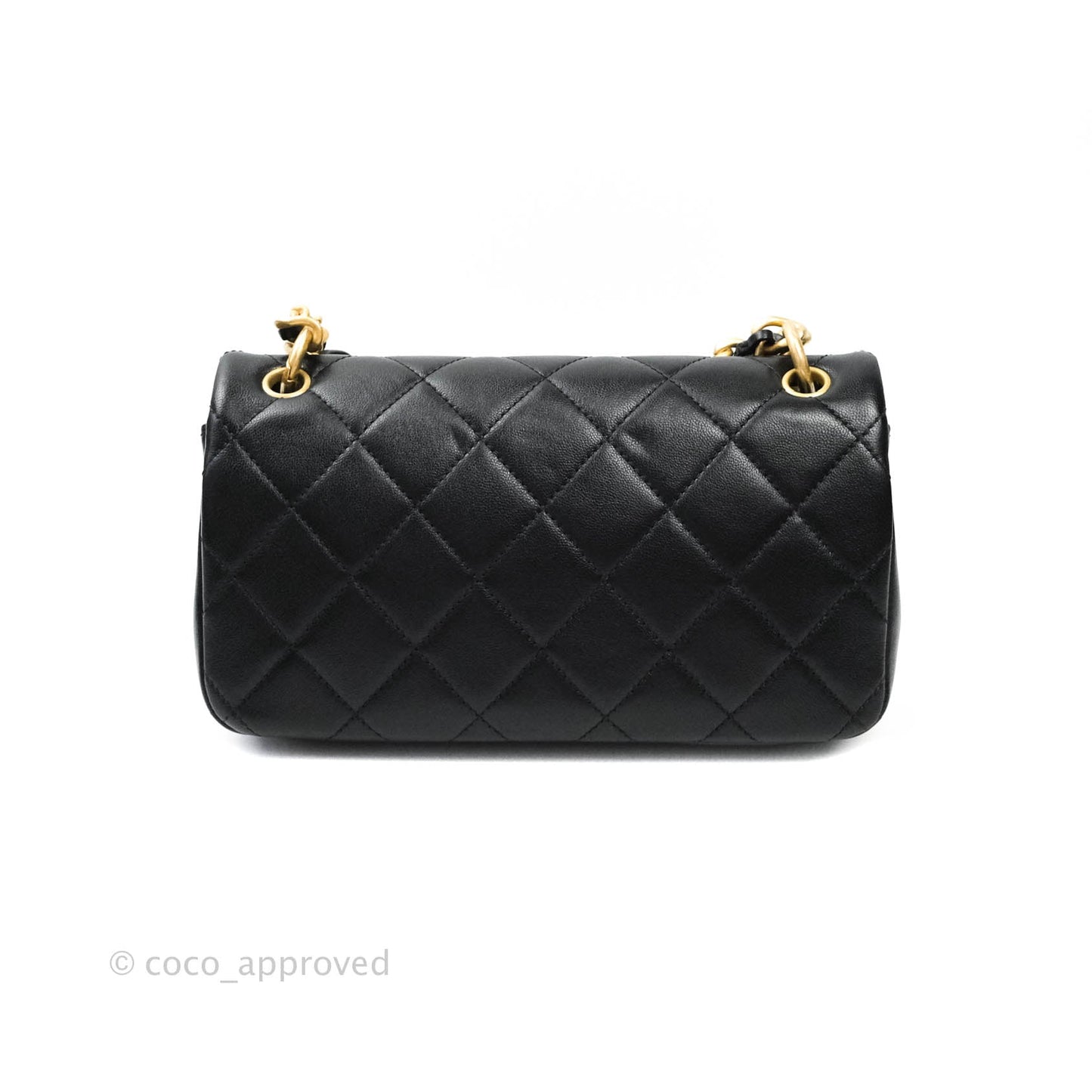 Chanel Leather Entwined Chain Bag Black Shiny Lambskin Aged Gold Hardware