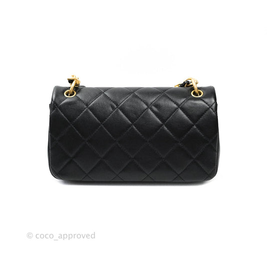 Chanel Leather Entwined Chain Bag Black Shiny Lambskin Aged Gold Hardware