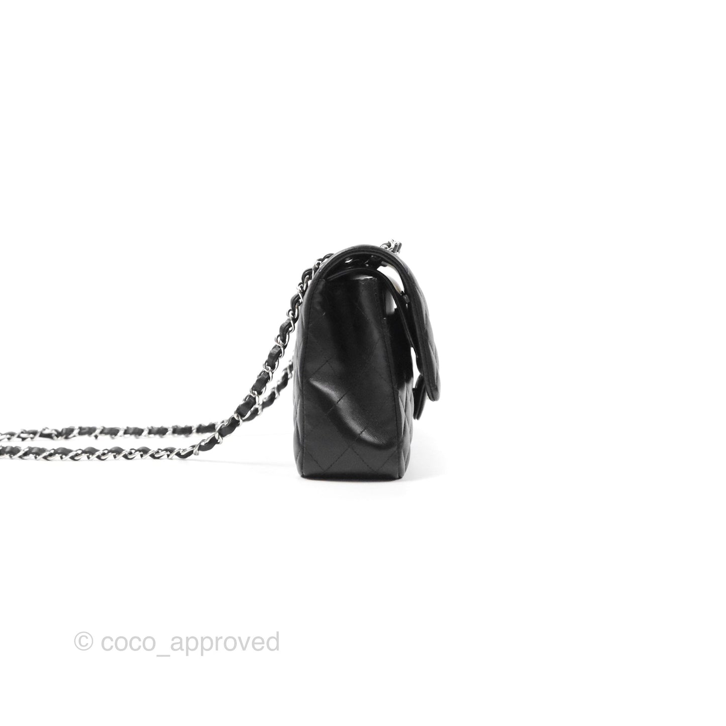 Chanel Classic M/L Medium Flap Quilted Black Lambskin Silver Hardware