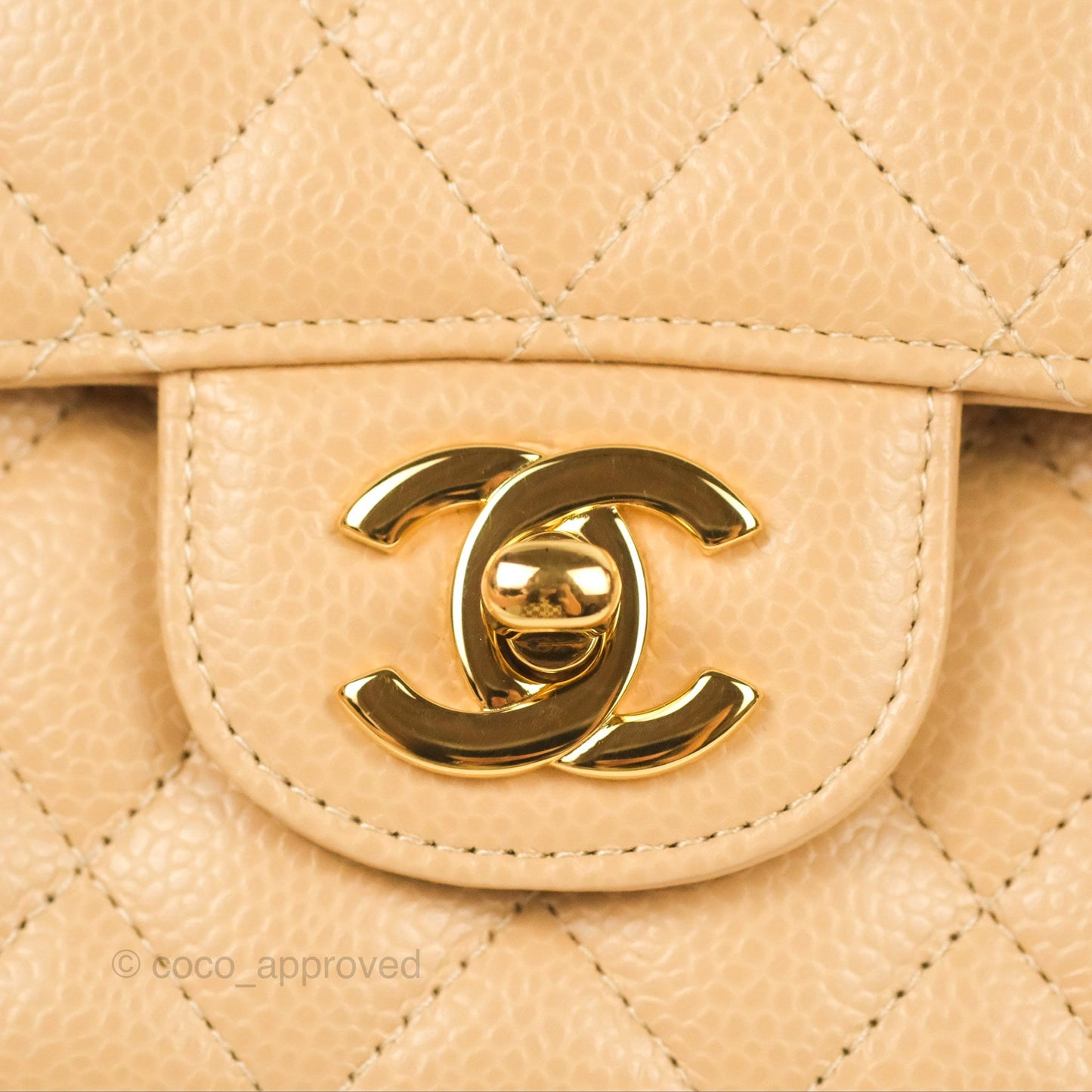 Chanel Classic M/L Medium Flap Quilted Beige Caviar Gold Hardware