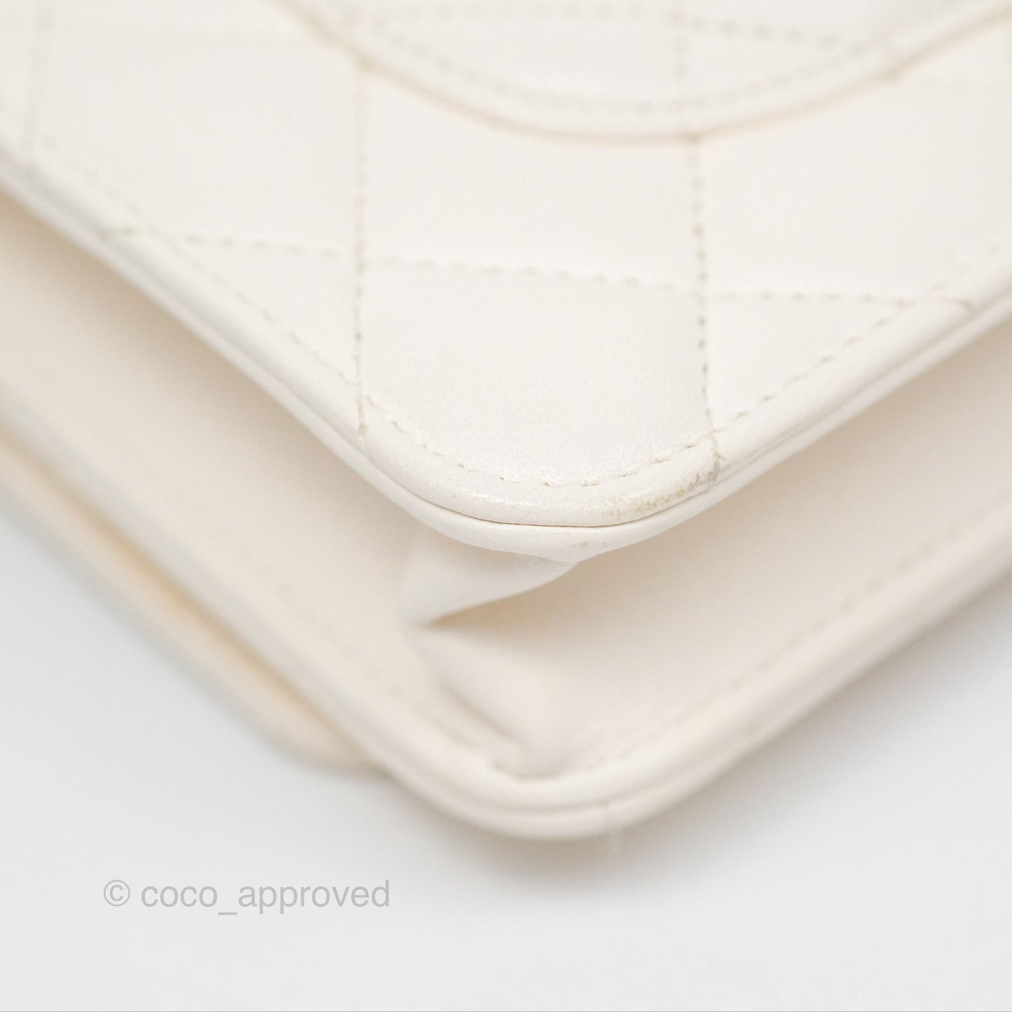 Chanel Quilted Wallet on Chain WOC Coco Heart Chain White Lambskin Aged Gold Hardware 22K