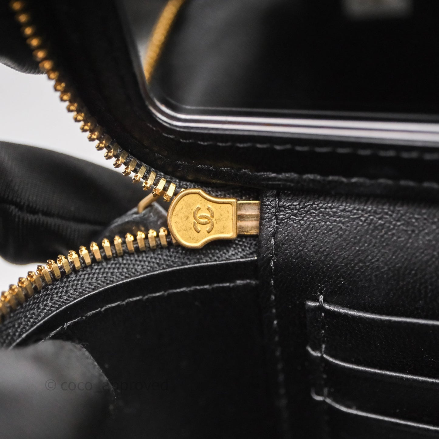 Chanel Vanity With COCO Heart Chain Black Lambskin Aged Gold Hardware