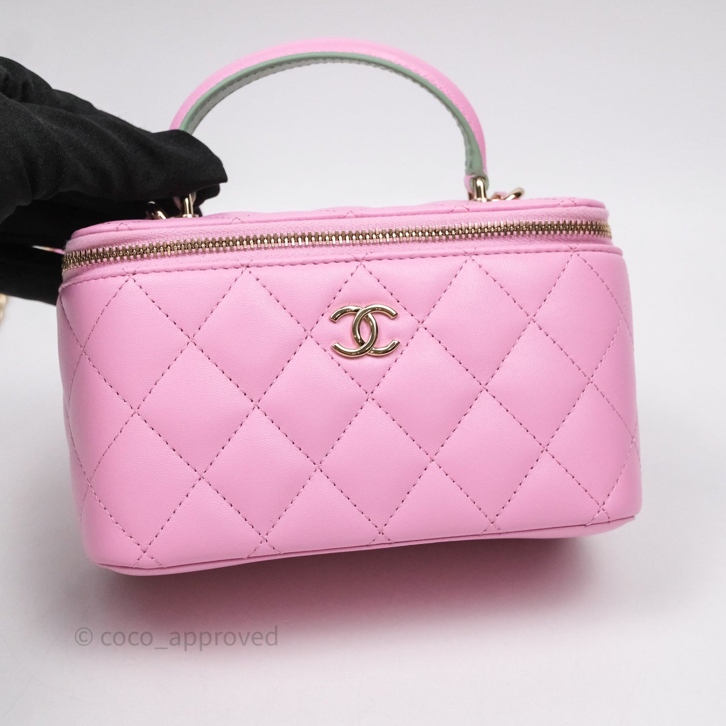 Chanel Vanity Rectangular Top Handle Pink Mint Green Lambskin Gold Hardware