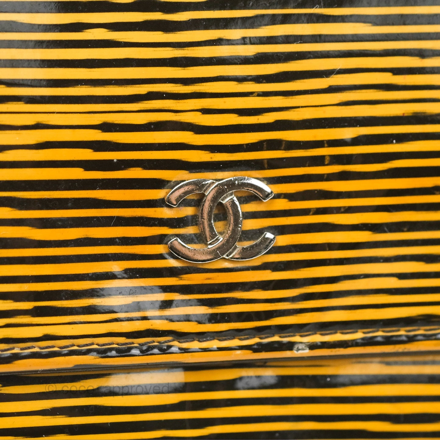Chanel Wallet on Chain Yellow Black Striped Patent Silver Hardware