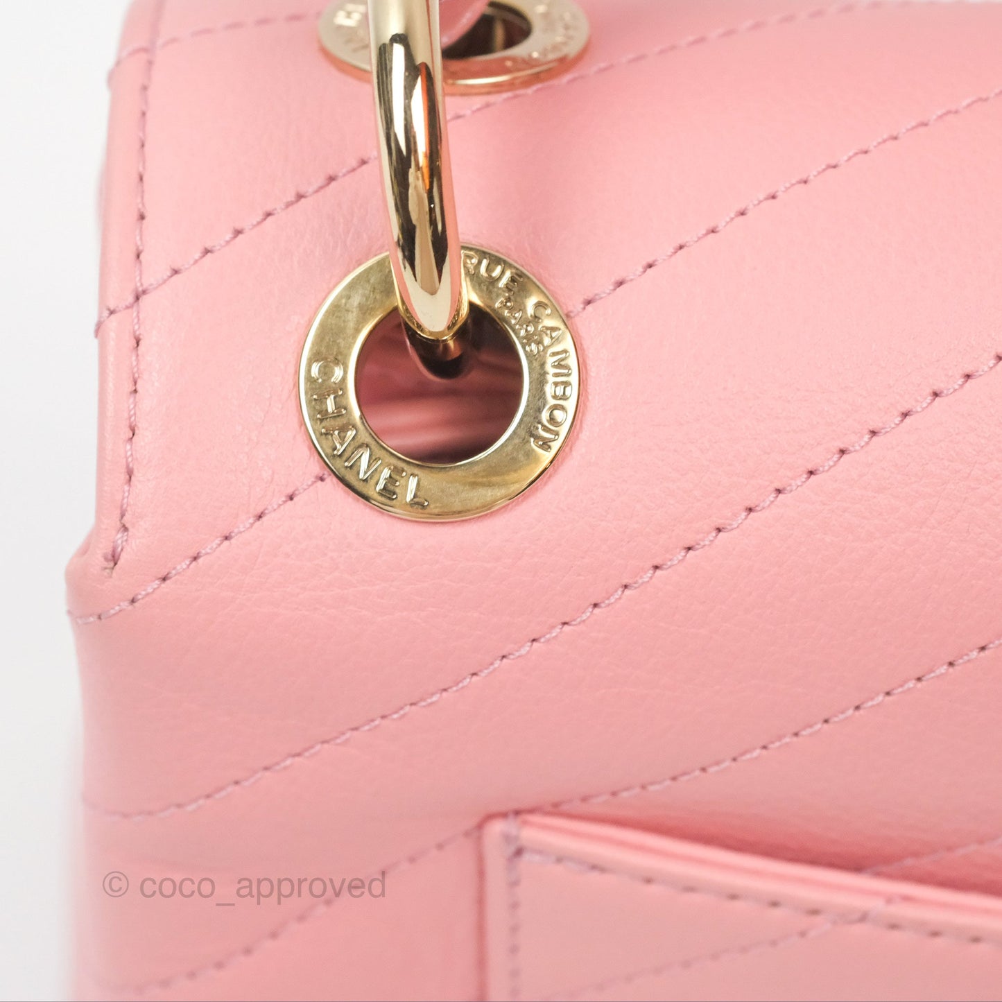 Chanel Small Chevron Chic Top Handle Flap Pink Grained Calfskin Gold Hardware