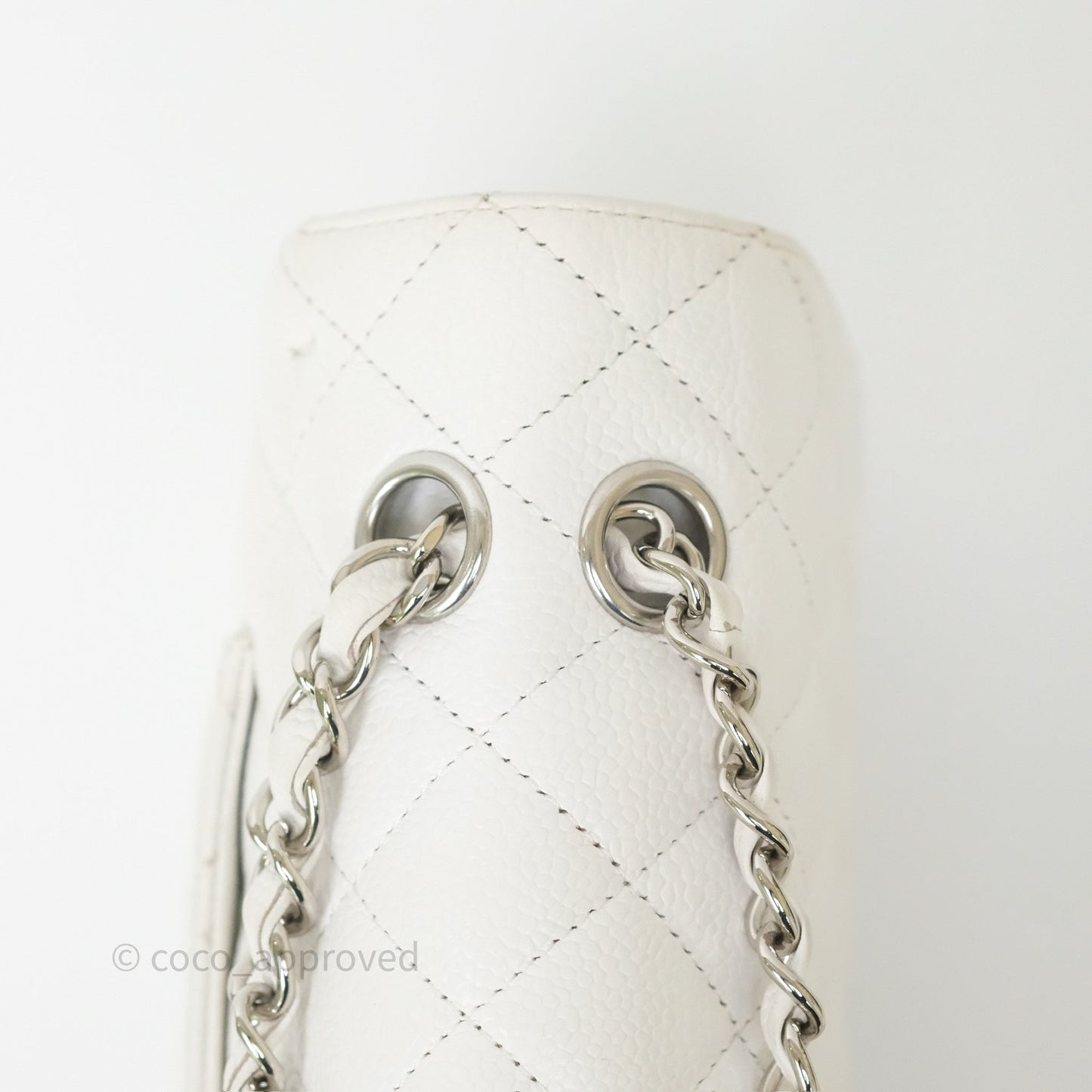 Chanel M/L Medium Classic Flap Quilted White Caviar Silver Hardware
