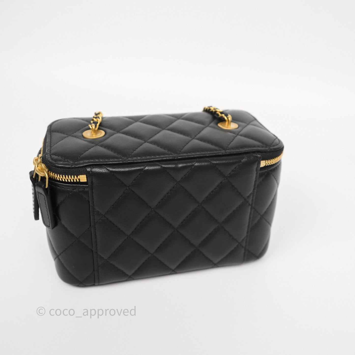 Chanel Vanity with COCO Heart Chain Black Lambskin Aged Gold Hardware