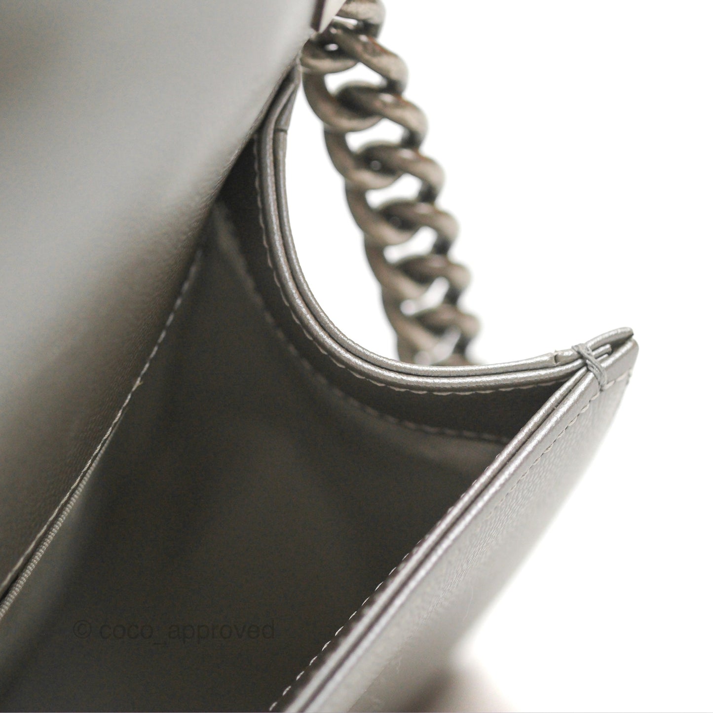 Chanel Quilted Medium Boy Silver Caviar Ruthenium Hardware