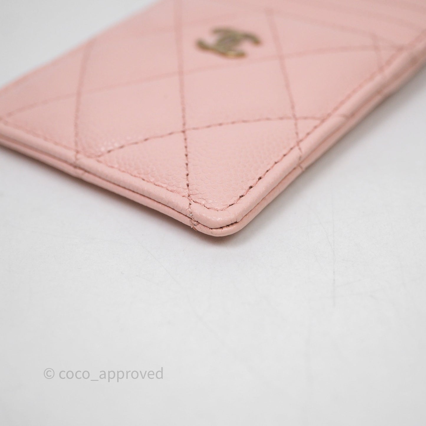 Chanel Quilted Card Holder Caviar Pink Gold Hardware