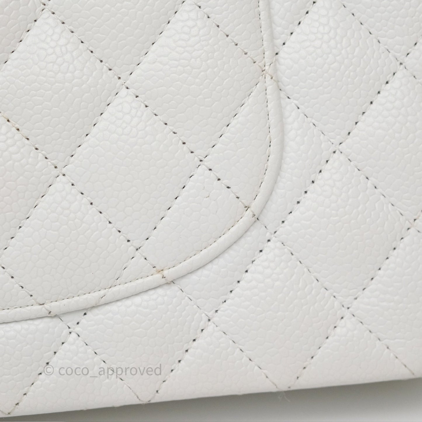 Chanel M/L Medium Classic Flap Quilted White Caviar Silver Hardware