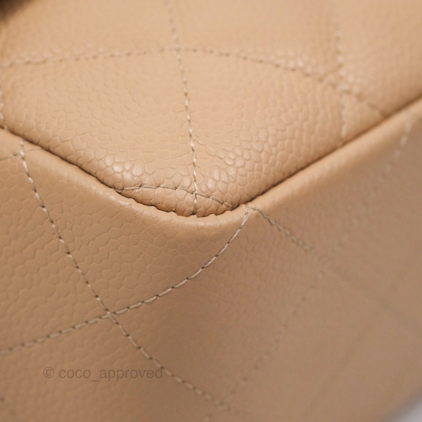 Chanel Jumbo Single Flap Quilted Beige Caviar Gold Hardware