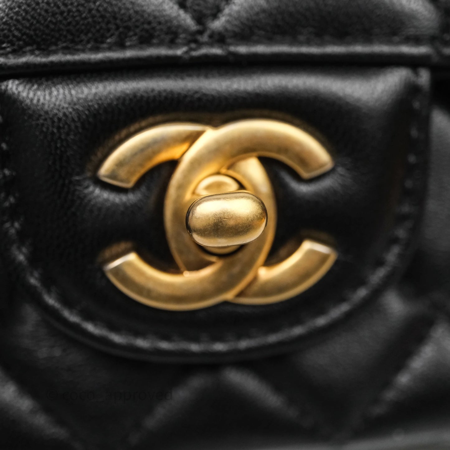 Chanel Top Handle Mini Rectangular Flap Bag Black Lambskin Aged Gold Hardware