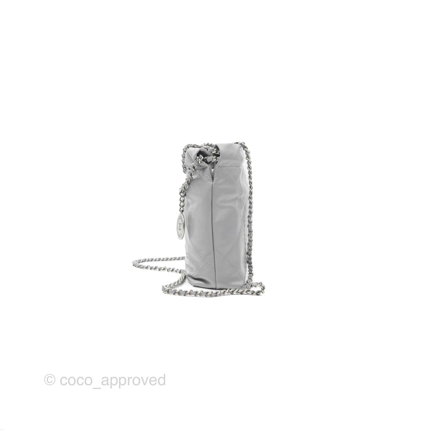 Chanel 22 Mini Bag Light Grey Shiny Crumpled Calfskin Matte Silver Hardware