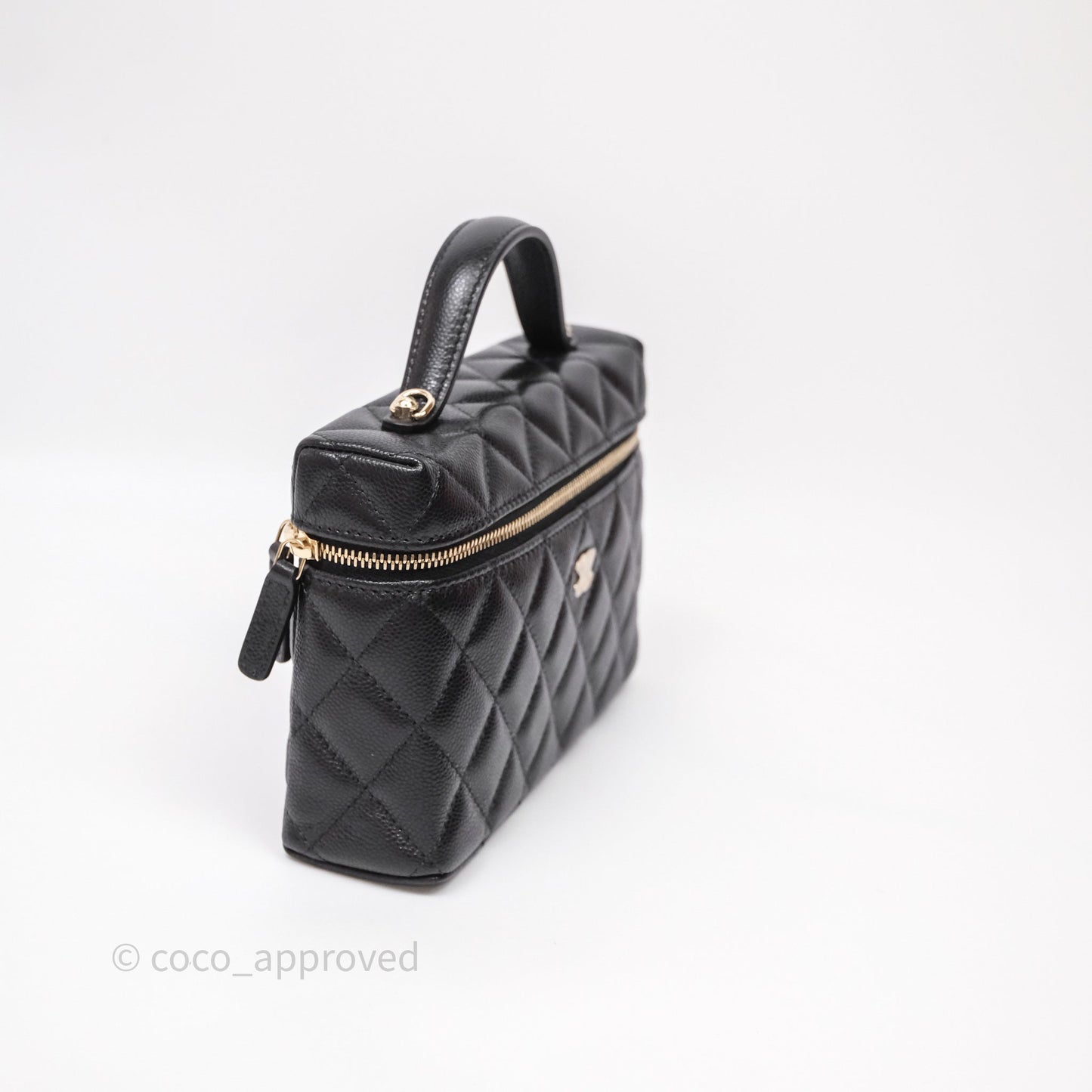 Chanel Top Handle Long Vanity with Chain Black Caviar Gold Hardware