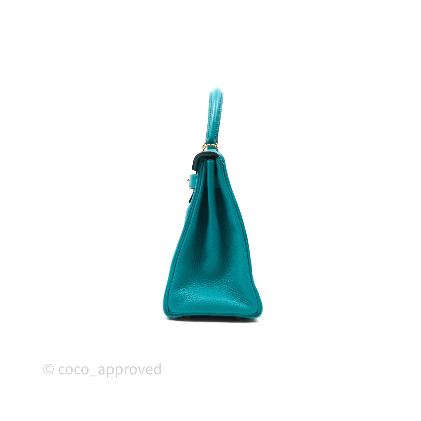 Hermès Kelly 28 Retourne Bleu Paon 7F Clemence Gold Hardware
