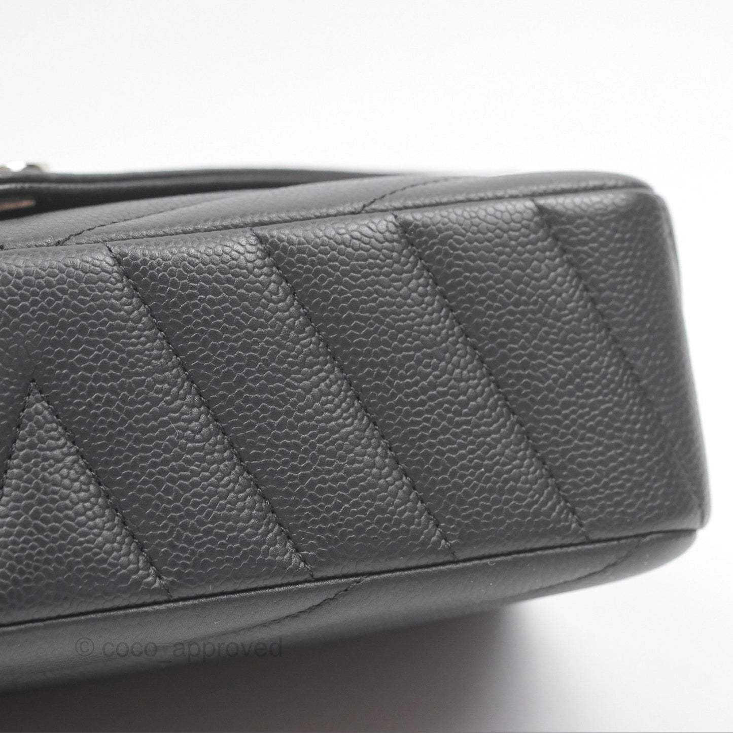 Chanel Chevron Flap Bag Black Caviar Silver Hardware