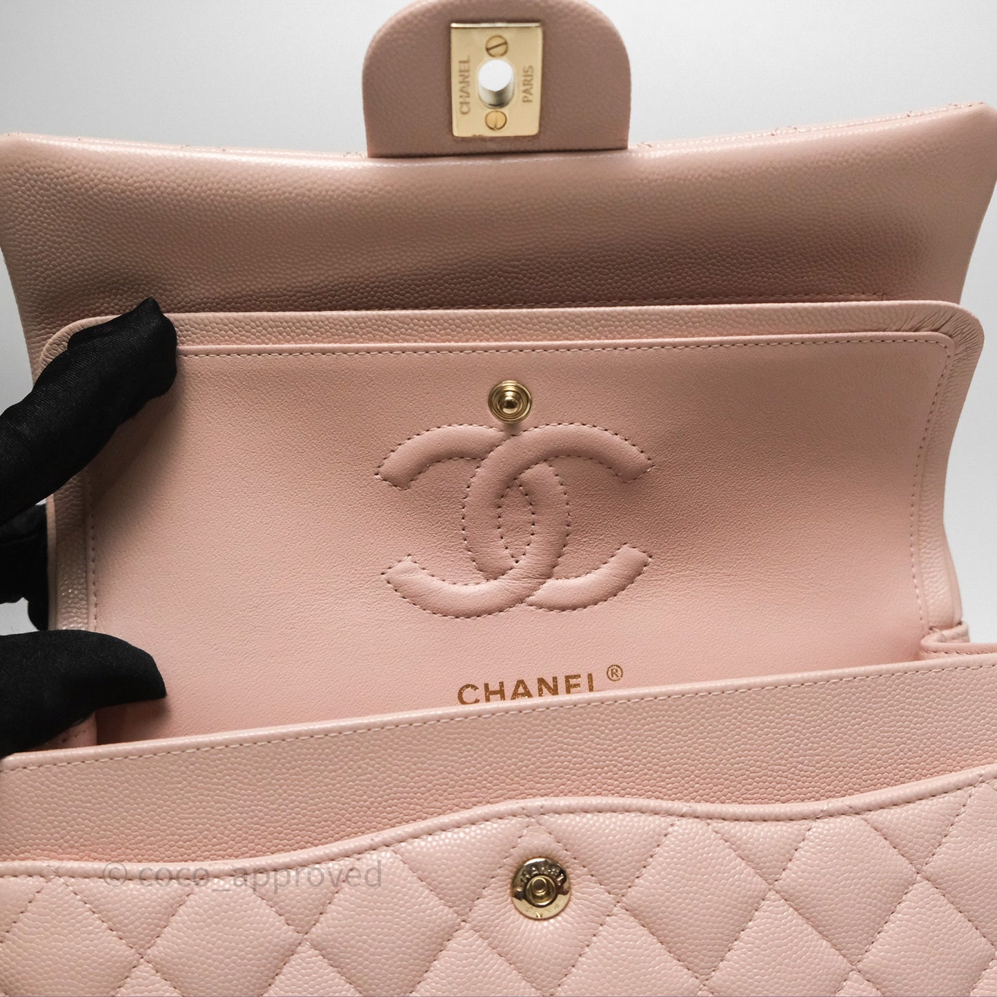 Chanel Small Classic Quilted Flap Pink Caviar Gold Hardware