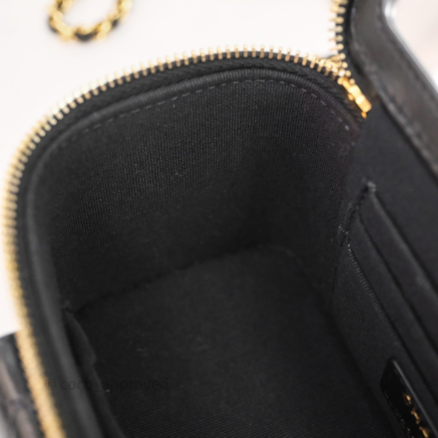 Chanel Quilted Top Handle Pocket Vanity Case Black Shiny Lambskin Bag Gold Hardware
