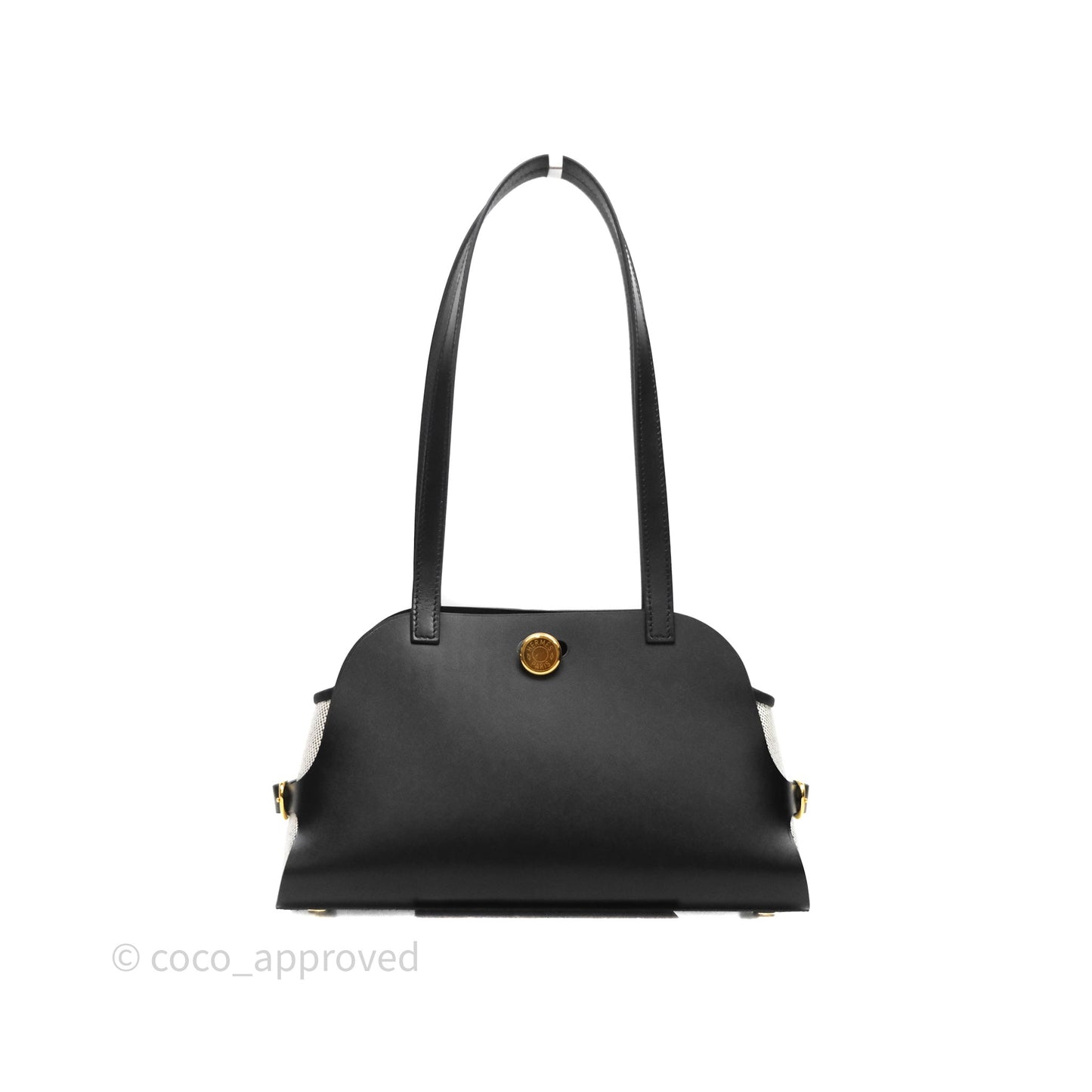Hermès Tablier Sellier Noir 89/Ecru Swift Calfskin/H canvas Bag Gold Hardware