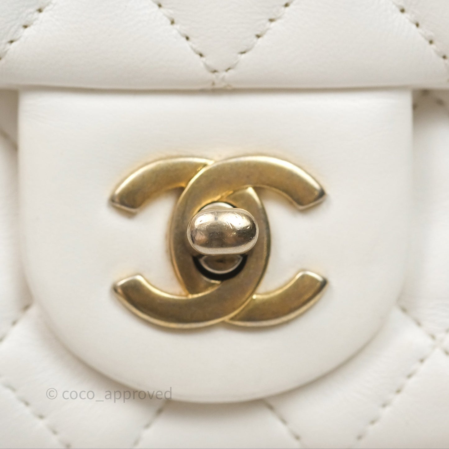 Chanel Mini Rectangular Pearl Crush Quilted White Lambskin Aged Gold Hardware