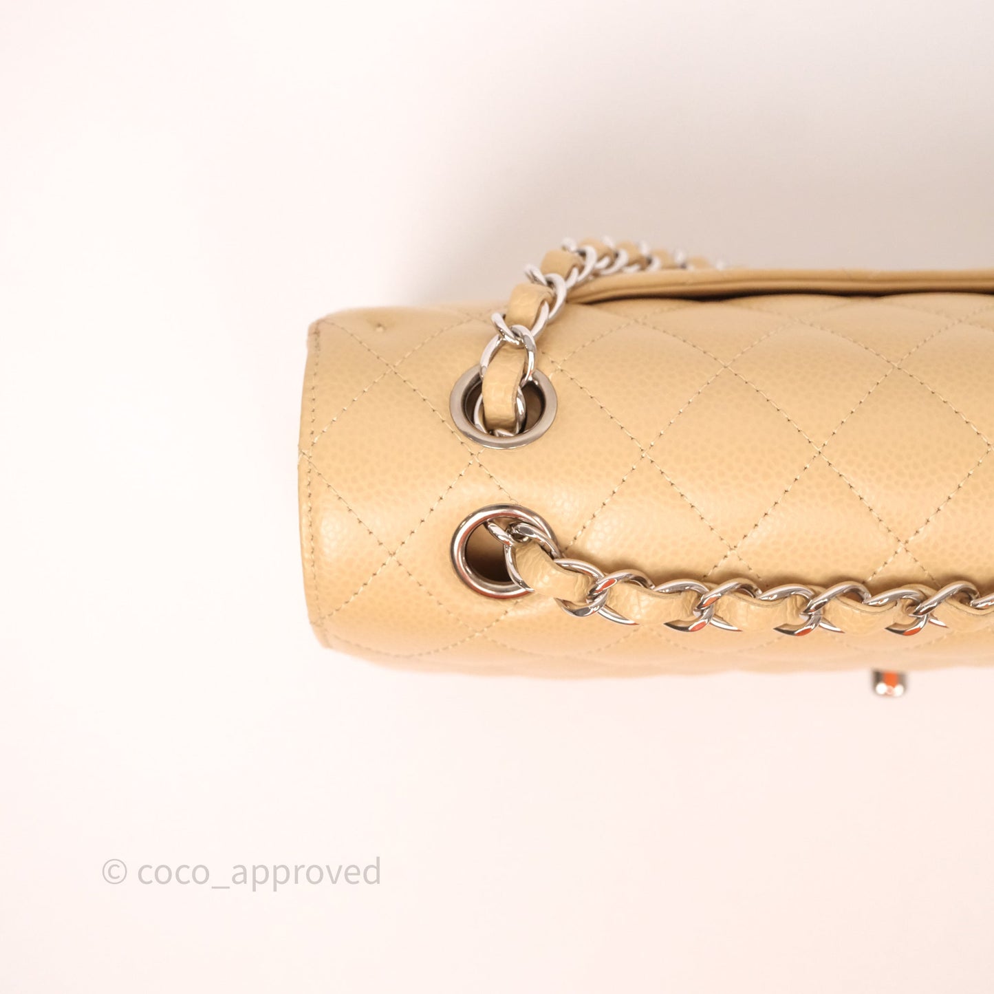 Chanel Classic M/L Medium Flap Quilted Beige Caviar Silver Hardware
