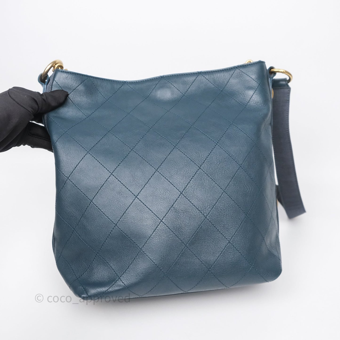 Chanel Button Up Hobo Bag Quilted Teal Calfskin Aged Gold Hardware