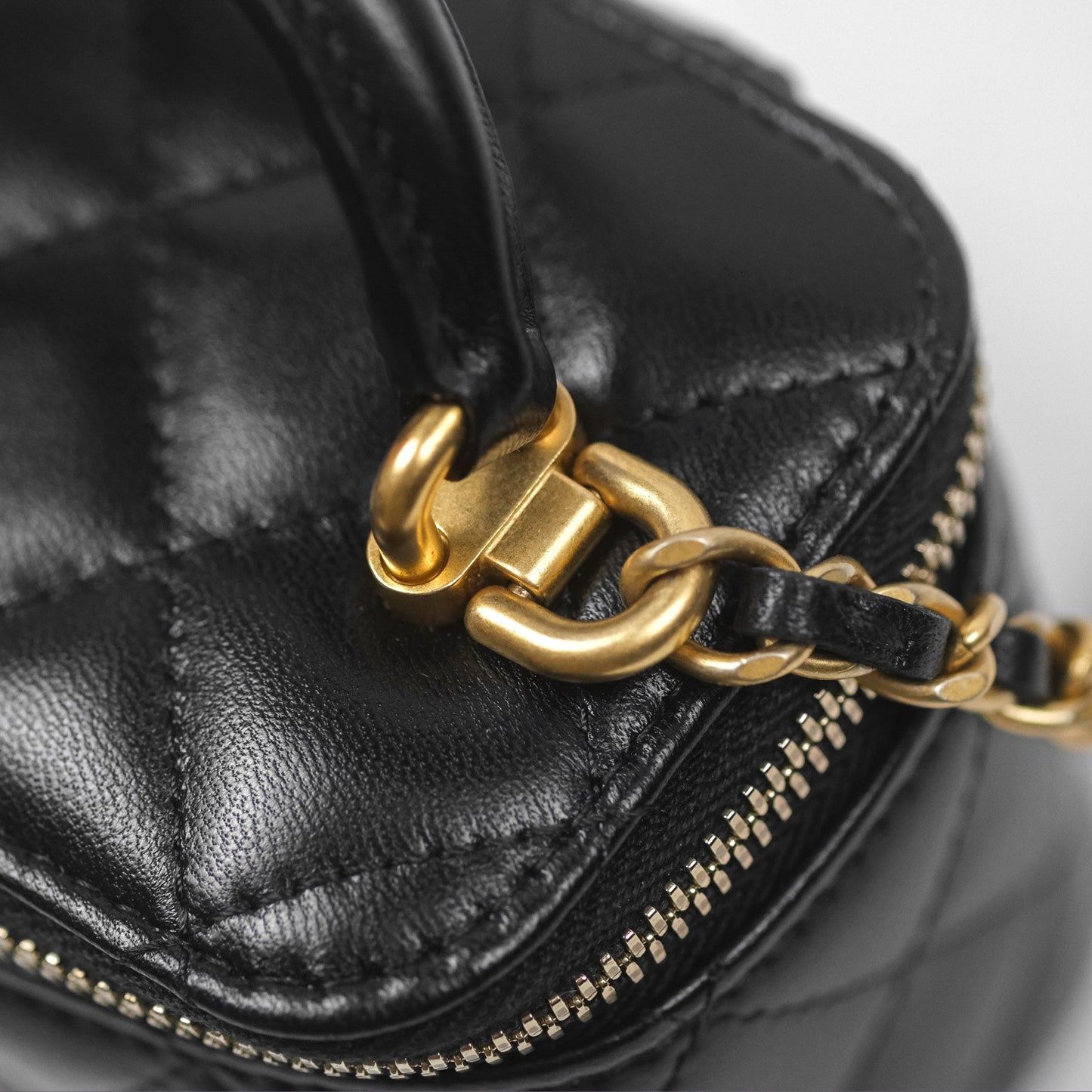 Chanel Mini Top Handle Vanity With Chain Black Lambskin Aged Gold Hardware