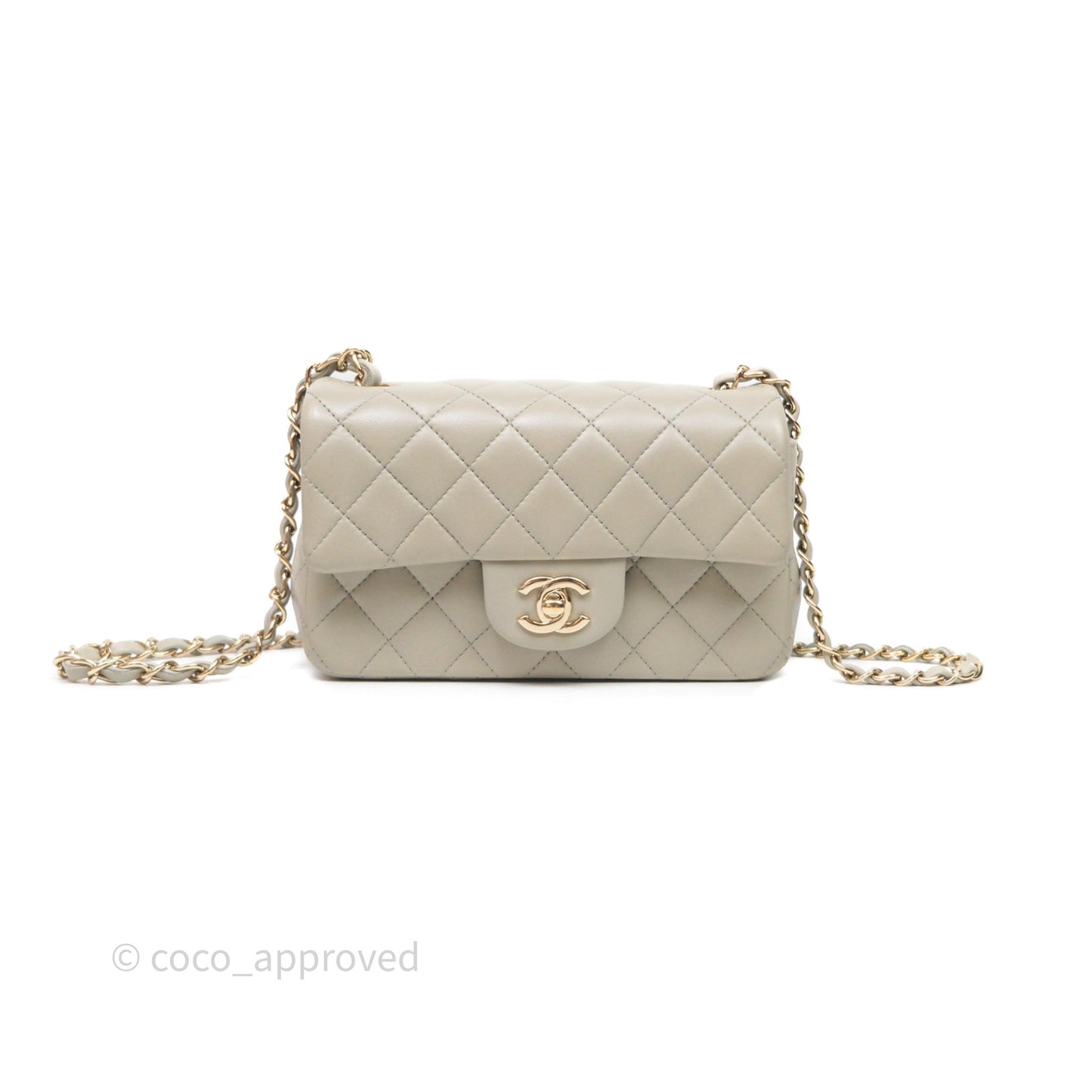 Chanel Mini Rectangular Flap Quilted Light Grey Lambskin Gold Hardware 22C