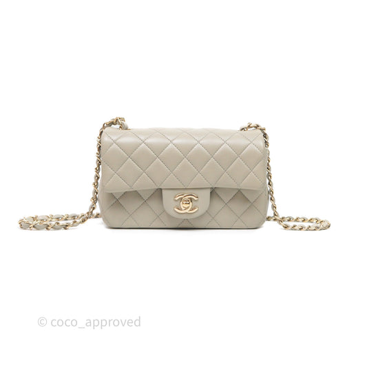 Chanel Mini Rectangular Flap Quilted Light Grey Lambskin Gold Hardware 22C