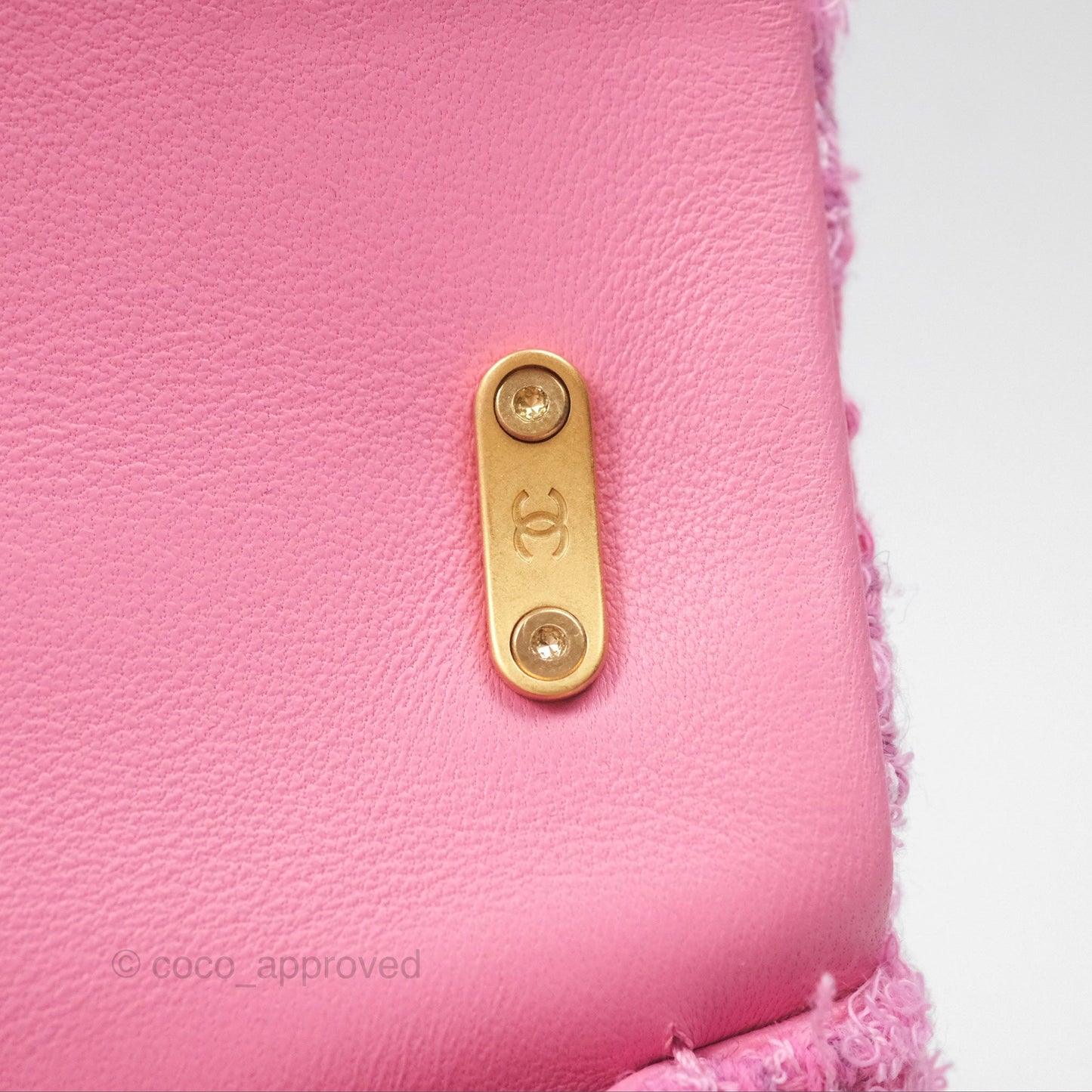 Chanel Mini Flap Bag with Pearl Chain Pink Tweed Aged Gold Hardware