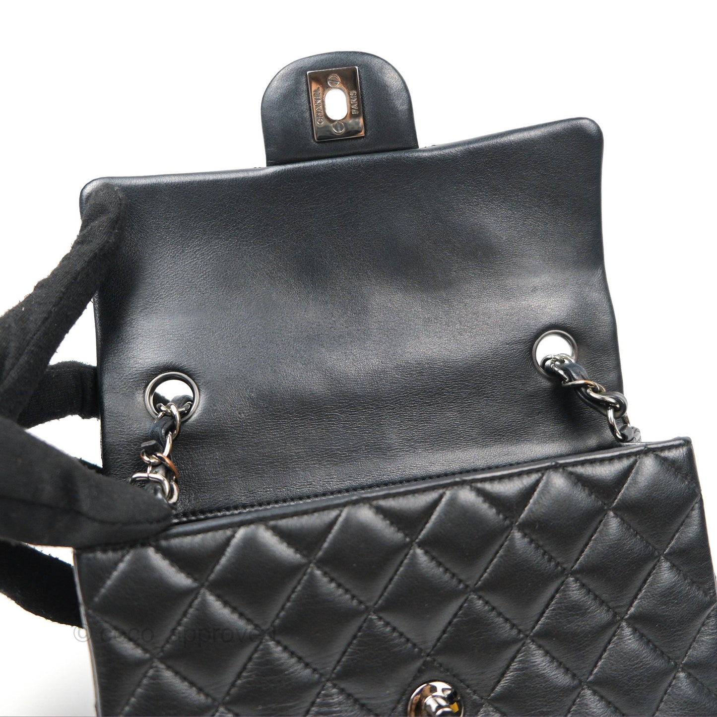 Chanel Quilted Mini Rectangular Flap Black Lambskin Silver Hardware