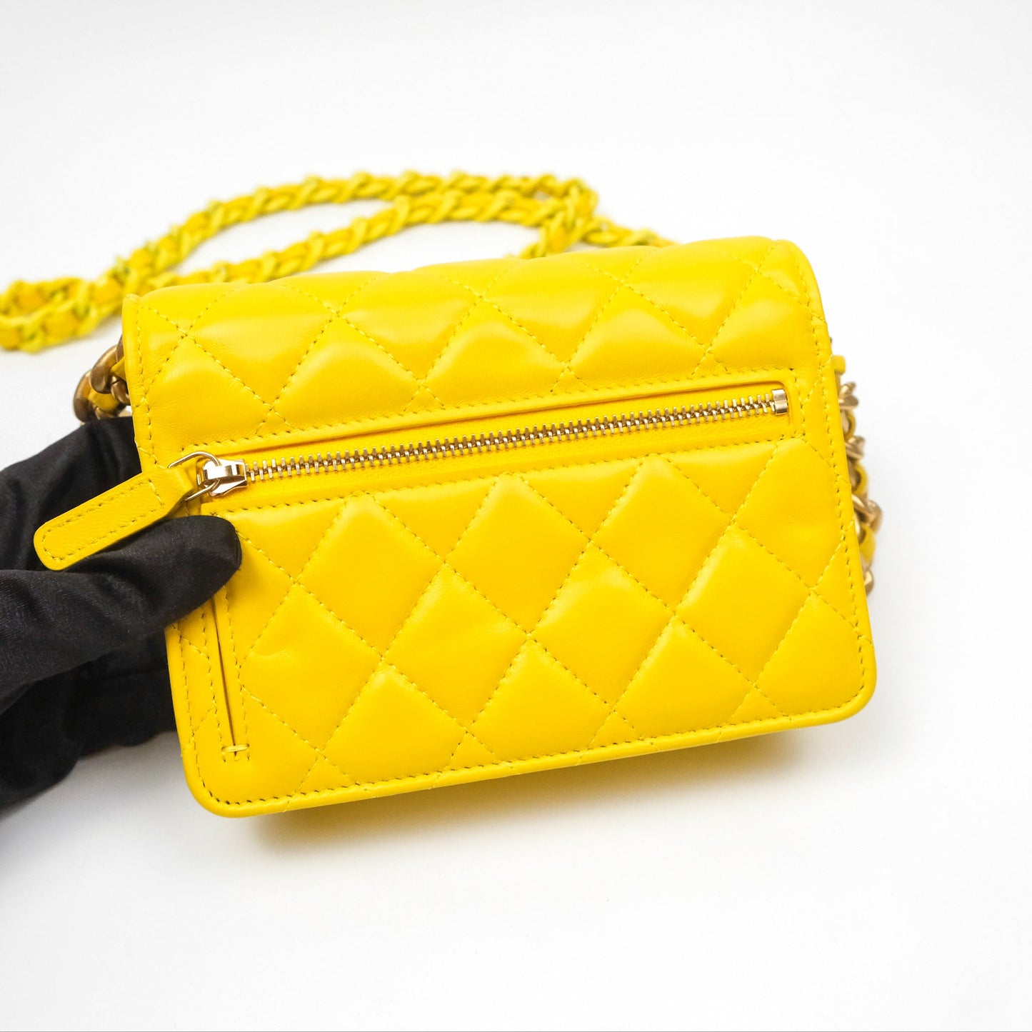 Chanel Lacquered Chain Mini WOC Yellow Lambskin