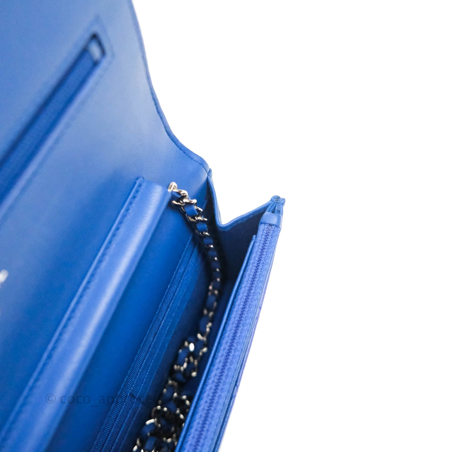 Chanel Quilted Wallet on Chain WOC Blue Lambskin Silver Hardware