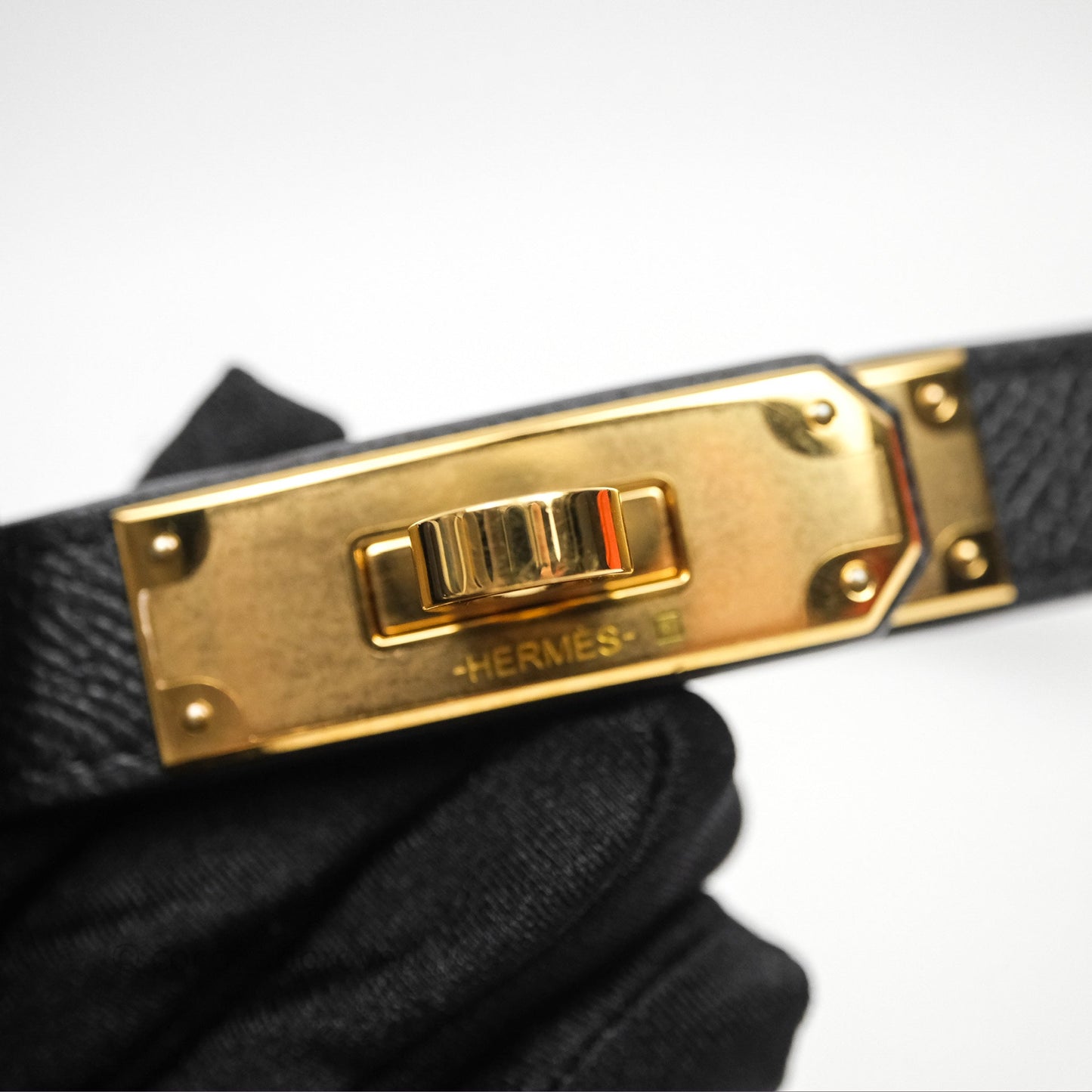 Hermès Kelly Belt Black Noir 89 Epsom Gold Hardware