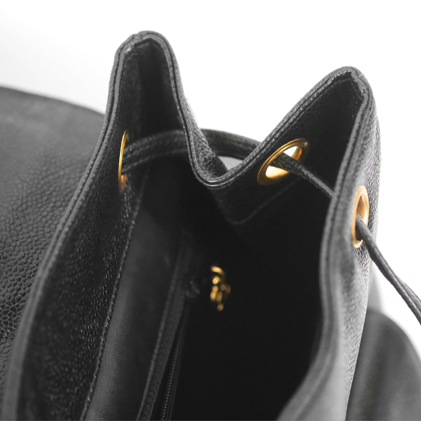 Chanel Vintage Large CC backpack Black Caviar 24K Gold Hardware