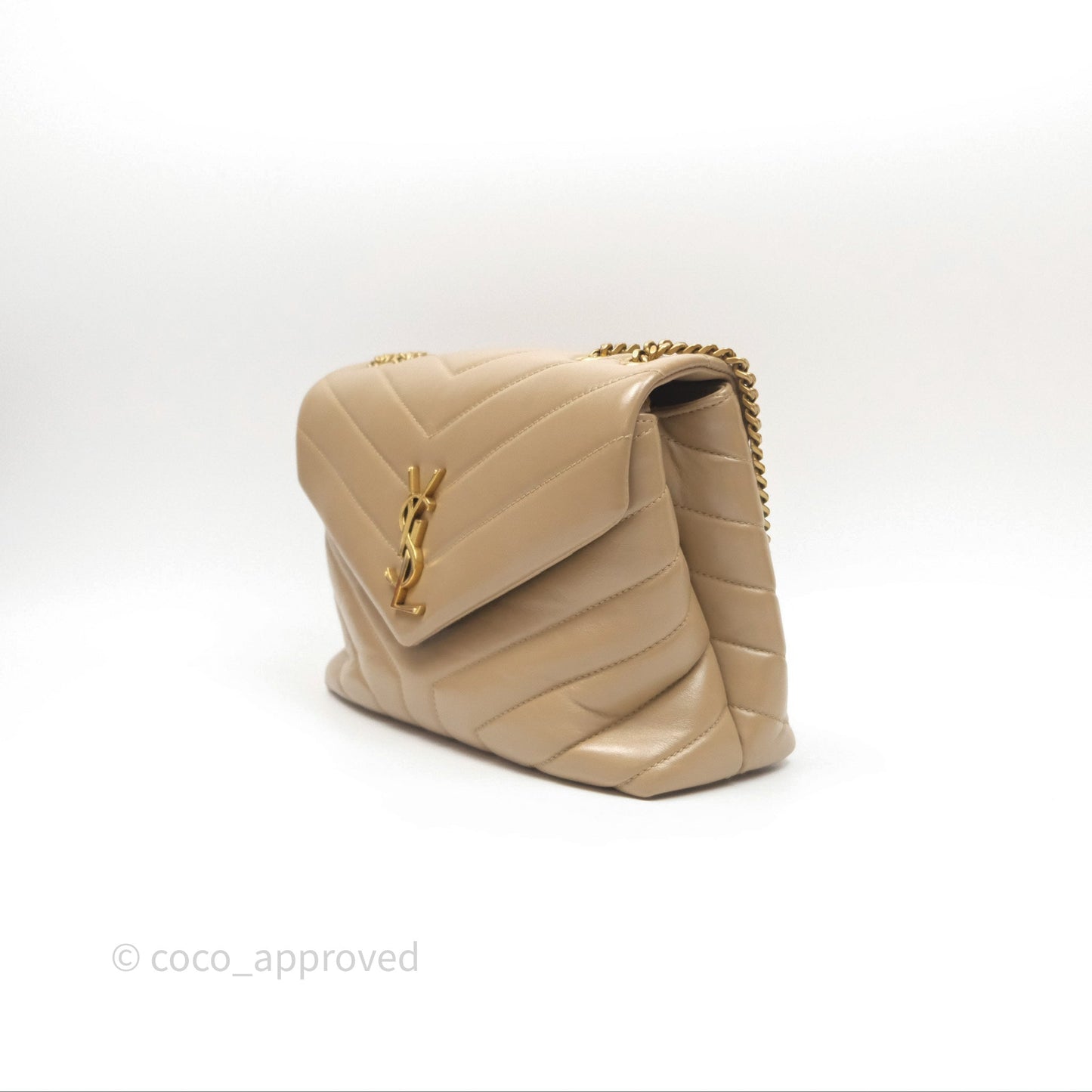 Saint Laurent Loulou Small Flap Bag Beige Gold Hardware