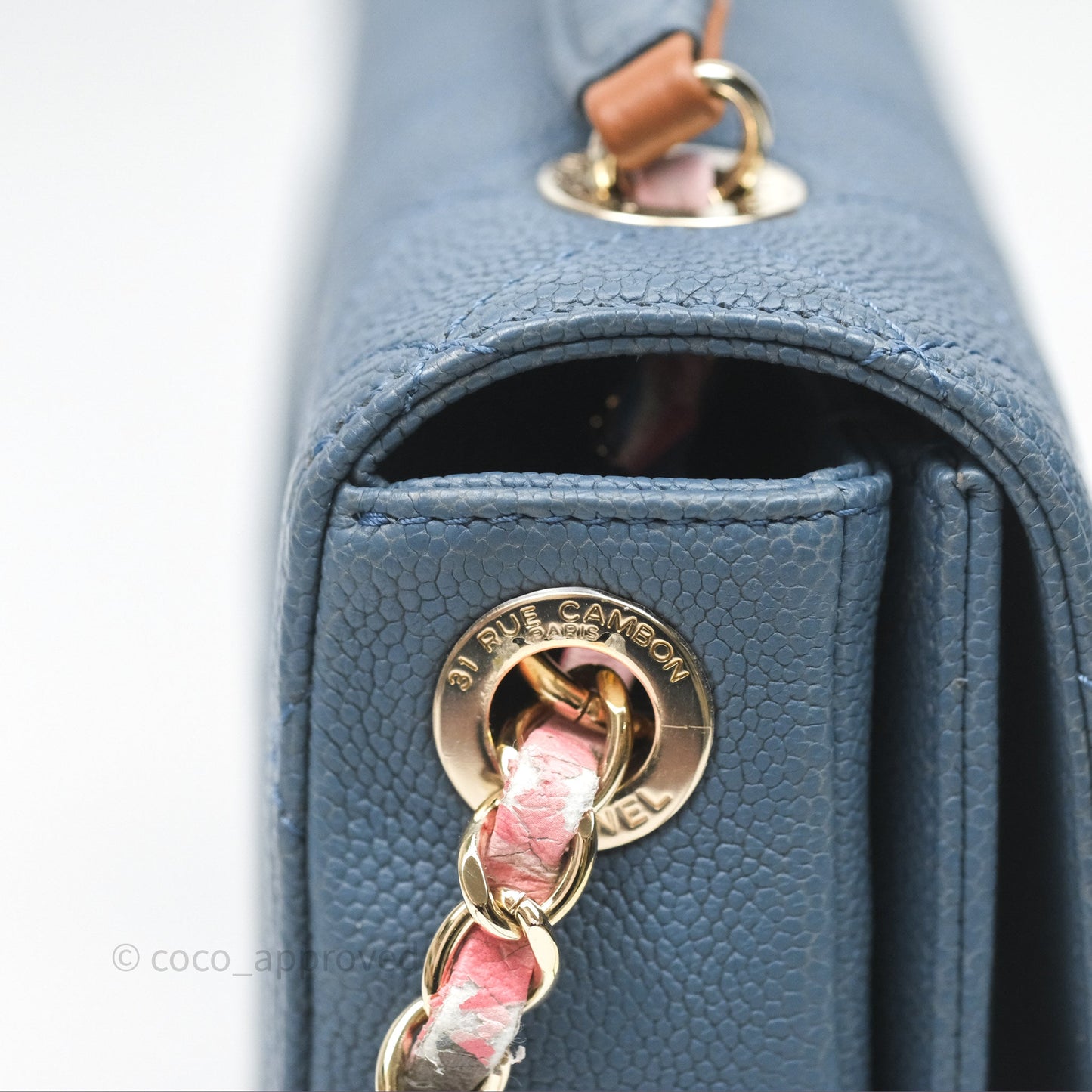 Chanel Medium Cuba Top Handle Flap Bag Blue Caviar Gold Hardware