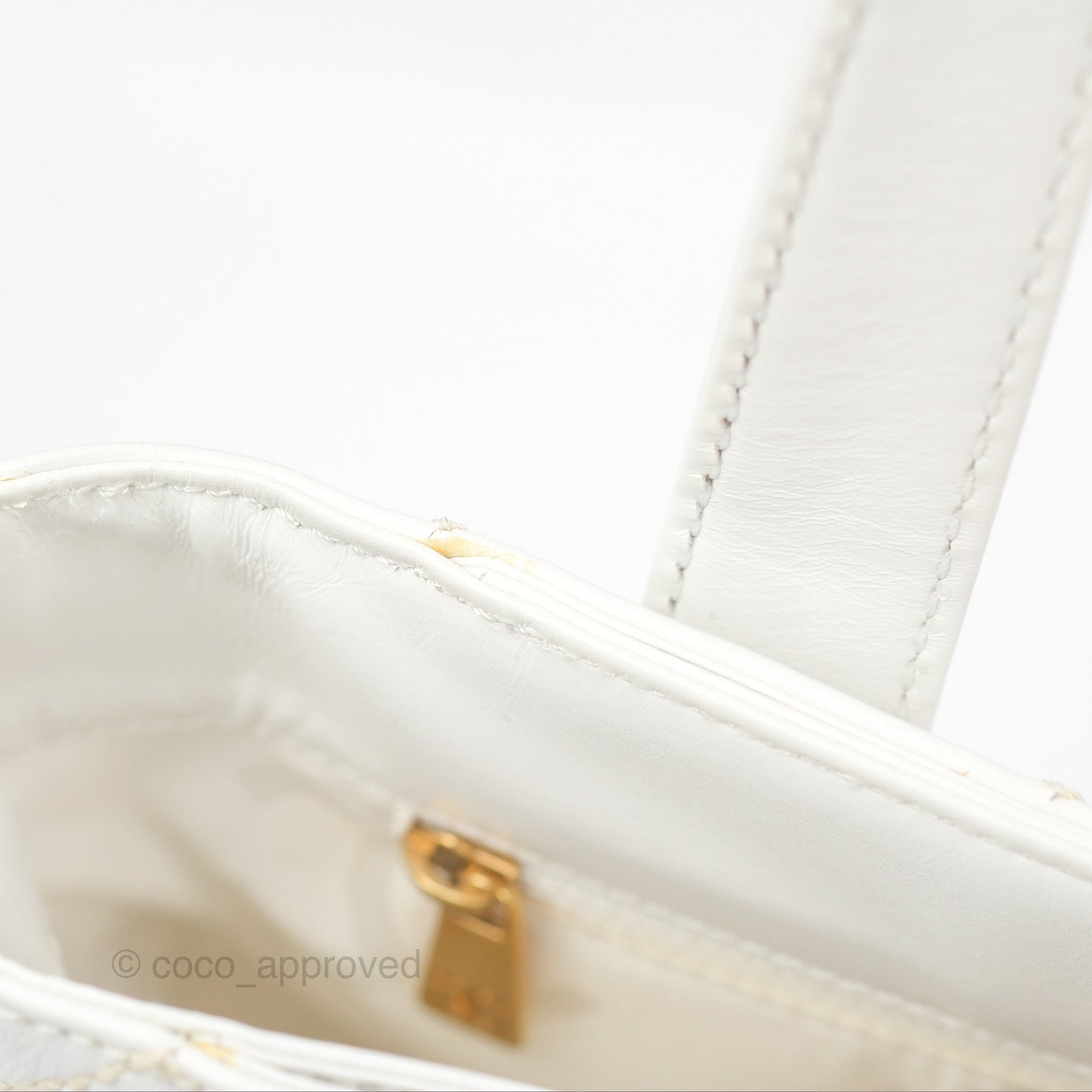 Chanel Vintage Quilted CC Tote Bag White Calfskin Gold Hardware