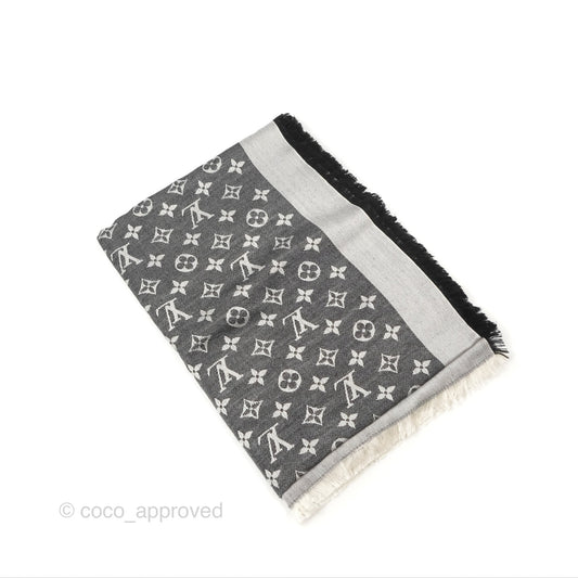 Louis Vuitton Wool Silk Square Scarf Monogram Grey