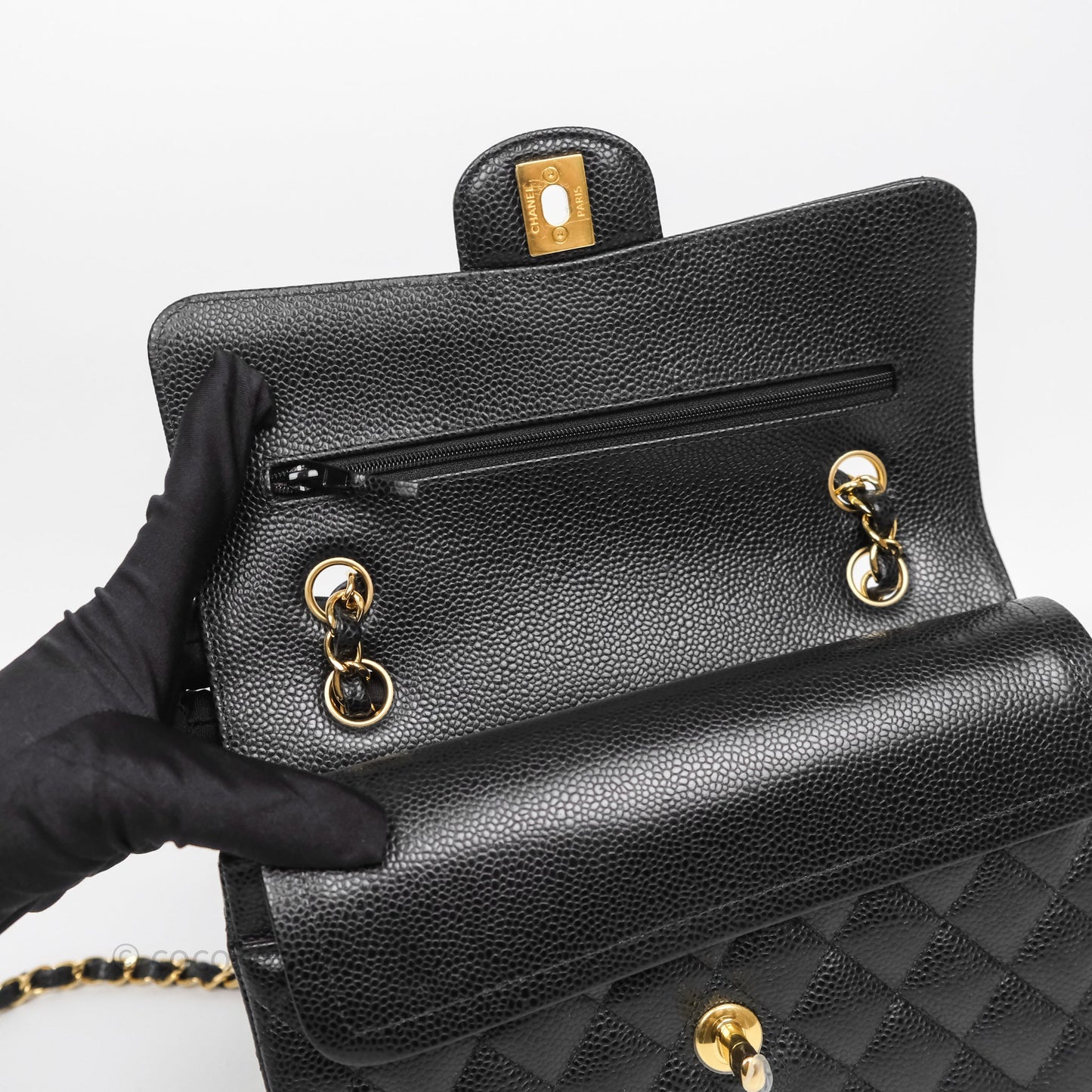 Chanel Small Classic Flap Quilted Black Caviar Gold Hardware