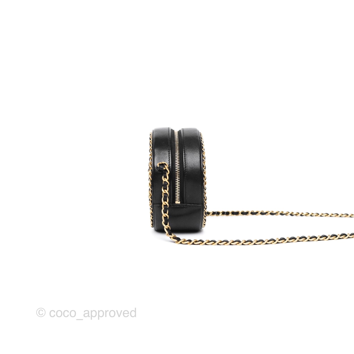 Chanel Chained Round Filigree Clutch With Chain Black Lambskin Gold Hardware