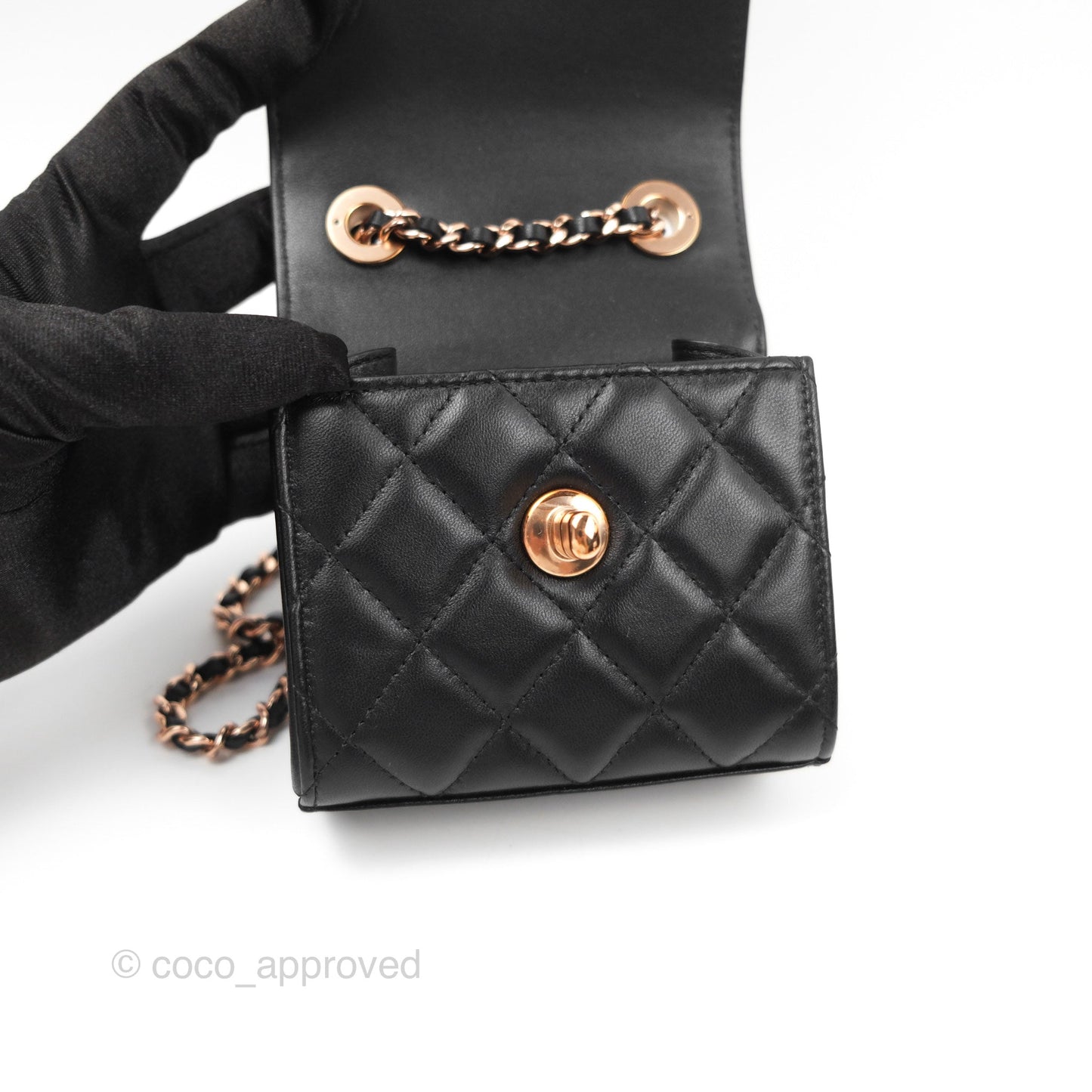 Chanel Mini Quilted Trendy CC Clutch With Chain Black Lambskin Rose Gold Hardware